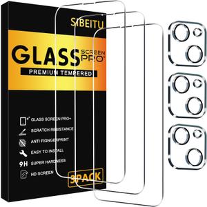 SIBEITU 3 Pack Screen Protector for iPhone 13 with 3 Pack Camera Lens Tempered Glass Protector, 6.1 Inch HD Clear Tempered Glass Film 9H Hardness Full Coverage, Scratch Resistent, No Air Bubbles