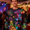 Idgreatim Unisex Ugly Christmas Crewneck Sweatshirt Novelty 3D Graphic Long Sleeve Sweater Shirt (Christmas Tree Snowman)