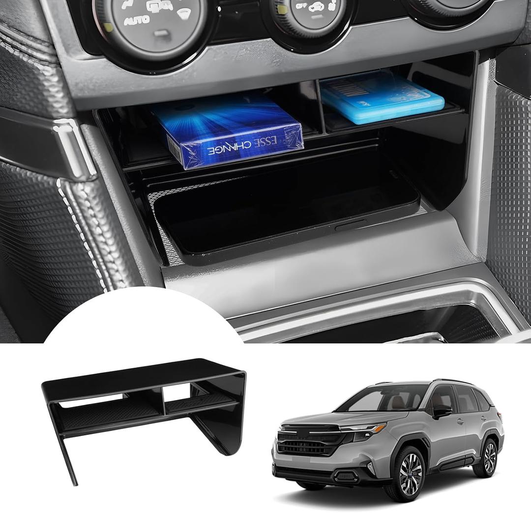 Autorder Center Console Organizer for Subaru Forester 2019-2024 Without Wireless Charger Accessories Armrest Storage Box Secondary Insert Tray Partition Panel Black