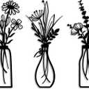 Pigort 3 Pieces Metal Flowers Wall Arts - Rustic Farmhouse Decor Black Minimalist Flower Wall Decors for Living room Bathroom Bedroom Dining Room - Housewarming Gifts(Black, Vase-C)