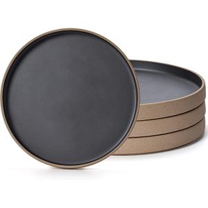 Dinner Ceramic black Plates (set of 4), 10 inch Black Porcelain Plates, Steak dinner plate, Kitchen Porcelain Serving Dishes for Salad, Pasta, Dessert, Microwave, and Dishwasher Safe