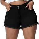 Gocolloa Women Plus Size Jean Shorts Sexy Stretchy High Waisted Frayed Raw Hem Denim Shorts 18W