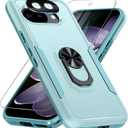 for Google Pixel 9a Case with Screen Protector+Camera Lens Protector,Heavy Duty Shockproof Full Body Protective Cover Built in Rotatable Metal Ring Holder Kickstand, 2025 Mint Green