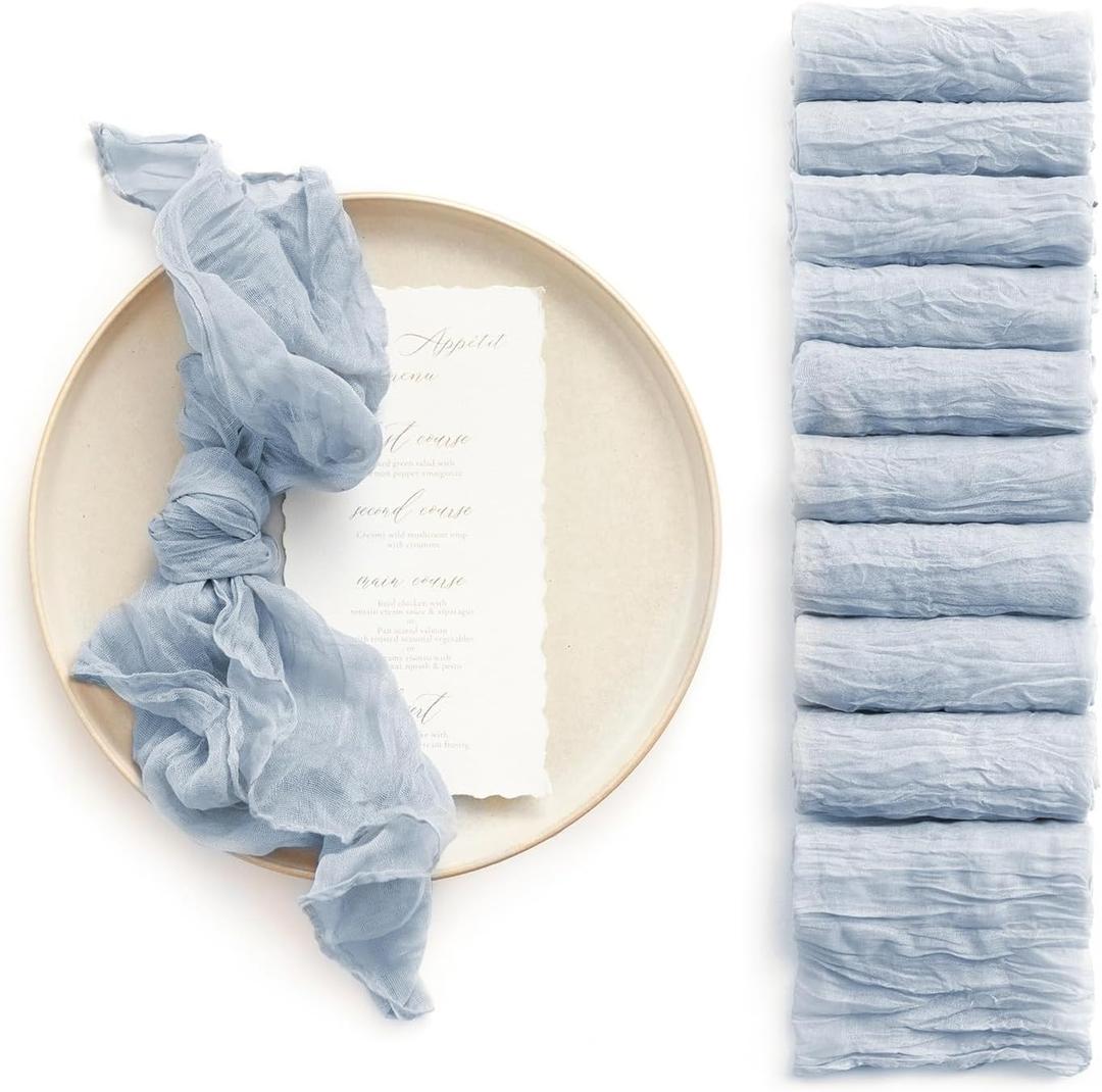 Ling's Moment Luxury Cloth Wedding Napkins - 19x19 Inch Reusable Cheesecloth Linen Napkins for Wedding Reception, Bridal Shower, Dinner Table - Washable, Durable (Set of 10), [Dusty Blue]