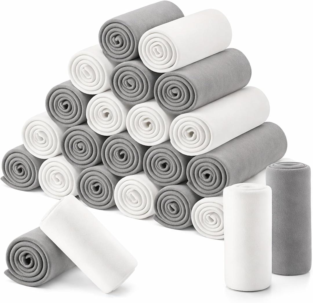 Newwiee 48 Pcs Fleece Throw Blankets Bulk 50'' x 60'' Oeko-tex Standard 100 Certified Spring Outdoor Wedding Guest Blankets Lightweight for Sleepover Donation Lap Pet Sofa Home (White/Gray)