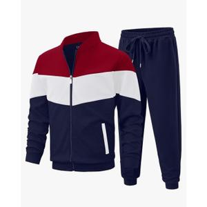 UOUA Men's Tracksuits Set Full Zip Jacket & Sweatpants 2 Piece Athletic Jogging Suits Casual Sports Color Block Outfit XL
