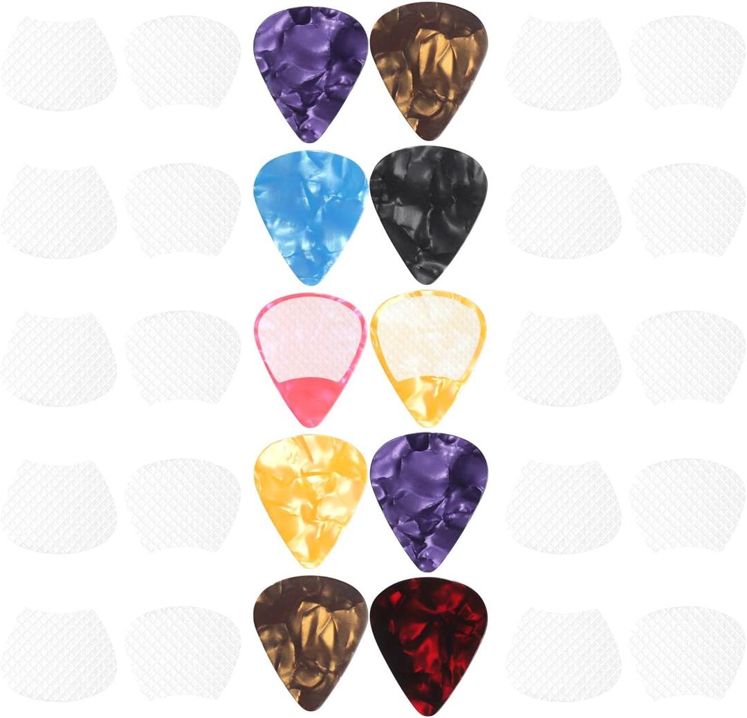60pcs Guitar Picks Grips, Anti-slip Silicone Soft Grips with 10 Guitar Picks, Two Different Thicknesses, Self-Adhesive Guitar Pick Holder (Transparent)