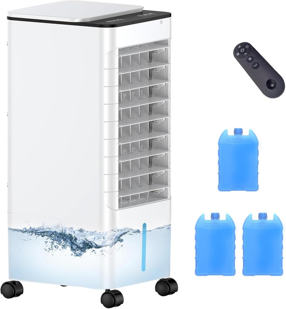 Windowless Portable Air Conditioners with Remote, Ventless Ac Unit Ductless Air Cooler,Hoseless Quiet Evaporative Oscillating Swamp Cooler,12H Timer & 3 Ice Box for Room Indoor Outdoor Office Bedroom, 12 inches x 12 inches x 22 inches