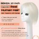 SEIKEA Hair Toppers for Women Real Human Hair with Wispy Bangs, 10" Ultra-light Breathable Hairpiece for 3.5''x2.7'' Mild Thinning Hair, Hand-Tied Scalp Hairpieces for Daily Wear & Gray Hair Coverage