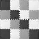 ProSource Foam Puzzle Floor Play Mat for Kids and Babies with Solid Colors, 36 or 16 Interlocking Tiles with Borders, Black/Grey/White