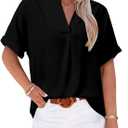 Womens Summer Tops and Blouses Dressy Casual V Neck Short Sleeve Business Casual Work Shirts, Small, 1-Black
