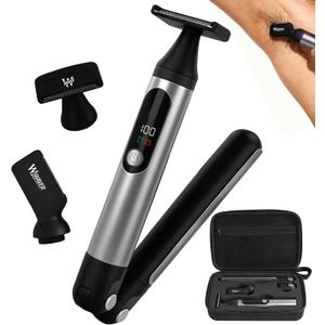 Back Shaver for Men, LED Display Electric Groin Hair Trimmer, Safety Lock, IPX7 Waterproof Wet/Dry Clippers, Rechargeable with Long Handle, Multi-Functional Back Trimmer for Men(Stone Black)