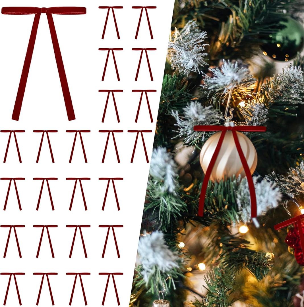 2 x Burgundy Velvet Bows for Christmas Trees - 24PCS Twist Tie Bows Suitable for Christmas Trees, Wreaths, Gift Wrapping, and Indoor/Outdoor Holiday Decorations (57 in) (Wine Red)