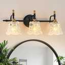 YUNICE Vintage Vanity Light Black and Gold Bathroom Vanity Light Fixtures Black Vanity Light Fixtures Over Mirror 3-Light Wall Sconce, Brushed Gold with White Glass Flower Shade