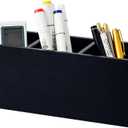 Wood Pens Pencils Holder Cup for Desk Remote Control Holder, Caddy, Organizer, Desktop Storage with 3 Compartments, Makeup Brush Holder, Silverware Caddy for Party, Office Supplies (Black)