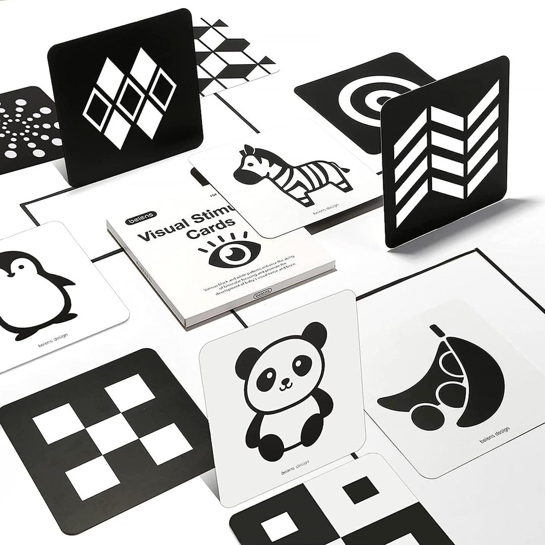 beiens High Contrast Baby Flashcards, Black White Color Newborn Brain Development Toys, Visual Stimulation Learning Activity Cards, Educational Infants Gift (Black & White(for 0-3 Months))