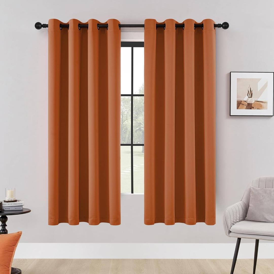HUTO Blackout Window Curtains and Drapes - Thermal Insulated Solid Antique Copper Grommet Top Blackout Panels Draperies for Kid's Room (Rust, 1 Pair, 52 x 63 Inch)