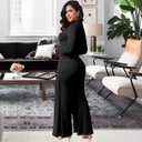 Women's Elegant Long Sleeves Work Loose Wide Leg Pants Clubwear Party Dressy Jumpsuits (XL)