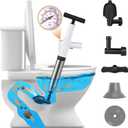 Toilet Plunger, High Pressure Air Plunger Drain Blaster with Visual Pressure Gauge, Drain Clog Removal Tool, Stainless Steel Toilet Unclogger Plungers for Bathrooms, Sinks, Kitchens, Clogged Pipe (White)
