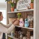 Pinkunn 2 Pcs Easter Egg Table Wooden Signs Egg Couple Easter Table Centerpiece Decorations Color Eggs with Glasses Necklace Bow for Spring Party Kitchen Office Dining Room Home Decor