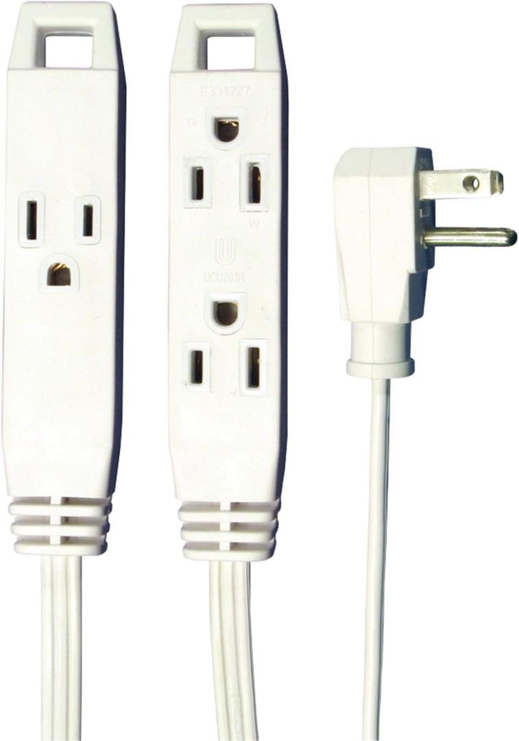 Axis 3-Outlet Indoor Extension Cord with Flat-Profile Plug - 8-foot, White (45505)