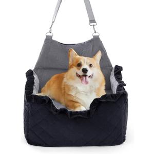 Jaoul Dog Booster Car Seat for Small/Medium Dogs - Memory Foam Elevated Cushion - Fully Detachable and Washable Pet Portable Car Seat with 2 Clip-On Safety Leashes(Black,6" H,Lace Trim) (Ruffled Edge)