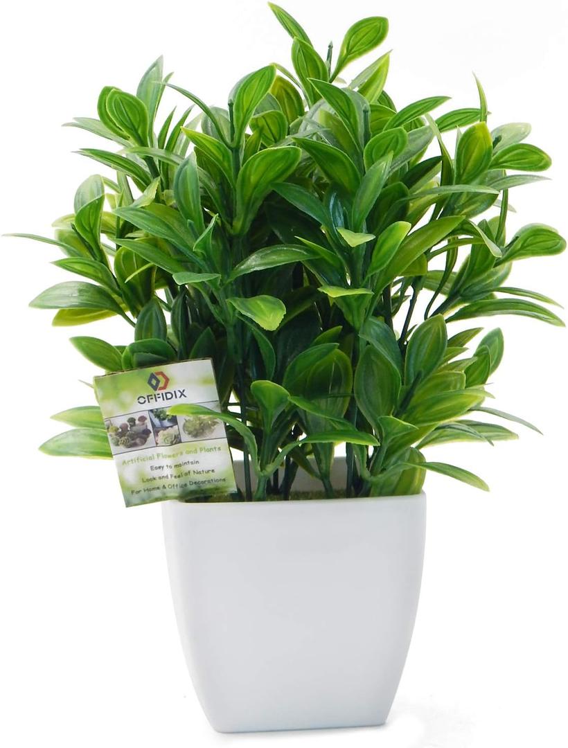 OFFIDIX Artificial Eucalyptus Plants with White Square Vase Small Artificial Tree for Office Desktop Decor Fake Plants for Home and Office Indoor Decorations (B-green)