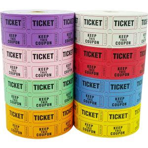 DNB 8000 Pairs Raffle Tickets - 8 Color Set of 1000 2 x 2 Inch 50/50 Double Roll Raffle Tickets - Pink/Red/White/Green/Blue/Yellow/Orange/Purple