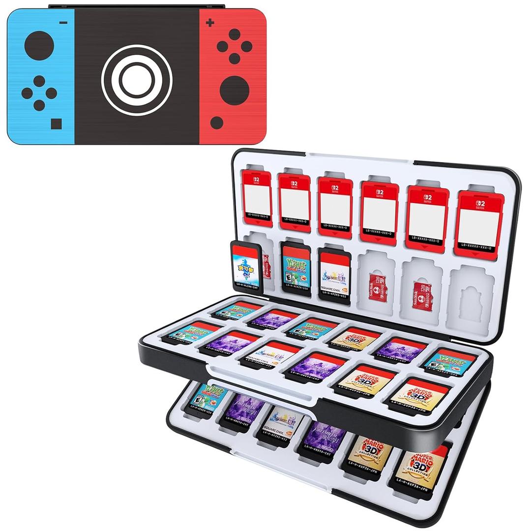 HEIYING Game Card Case for Nintendo Switch & Switch OLED, Customized Pattern Portable Memory Storage Games Holder with 48 Game Card Slots and 24 Micro SD Cards Slots (Classic Buttons Black)
