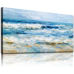 WLWBINTING Beach Wall Art Large Abstract Art Wall Art For Living Room Bedroom Ocean Painting Wall Decor Canvas Prints Abstract Beach textured Pictures Modern Office Home Decor Artwork Ready To Hang, 48"L x 24"W