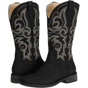 SheSole Cowgirl Boots for Women Square Toe Mid Calf Embroidered Fashion Western Cowboy Boots (8, Black)