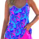 MODLILY Tropical Print Tankini Swimsuits for Women, Modest Two Piece Bathing Suits, Tank Top with Pocket Board Shorts XL