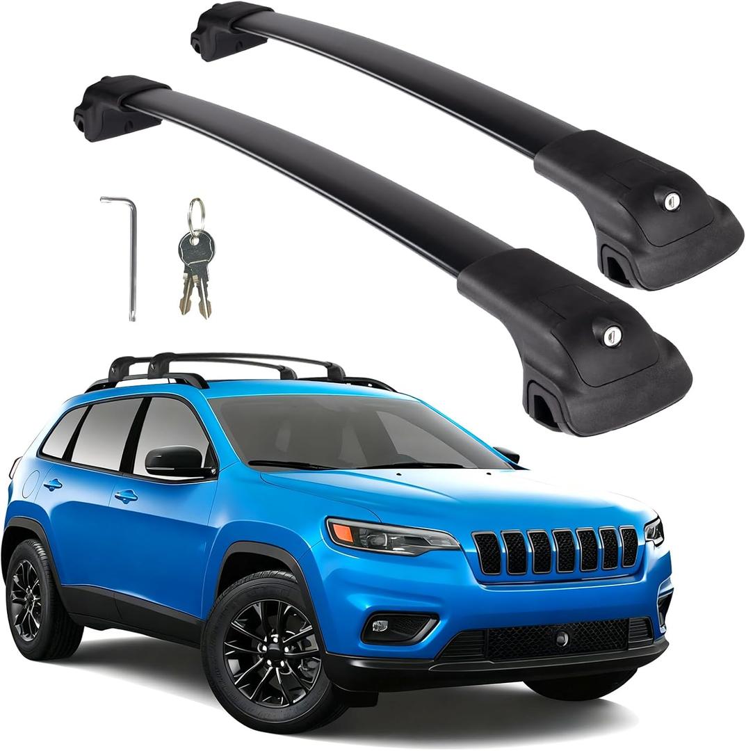 Roof Rack Cross Bars Compatible with Jeep Cherokee 2014-2023, 260lbs Heavy Duty Lockable Aluminum Roof Rails Crossbars Cargo Bars Canoe Rooftop Luggage