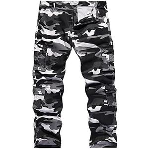 BOJIN Men's Cargo Pants Casual Military Army Camo Relaxed Fit Cotton Combat Camouflage Cargo Work Pants with 8 Pockets, M