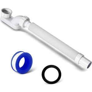 VIVIDA Bathtub Shower Drain Pipe, 1-1/2" Low Profile P Trap Bathtub Fittings, Flexible Flat P Trap Freestanding Tub Drain for Bath and RV, Sealing Tape Included, White, 1 PACK