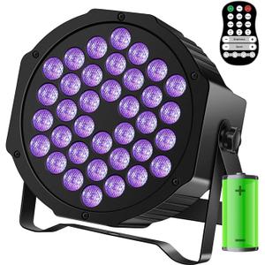 U`King 72W Rechargeable Black Lights for Glow Party Battery Powered with Remote Control DMX 36LED UV Uplights Stage Lighting for Blacklight Tapestry Church Birthday Party DJ Bar Christmas Halloween (1 Pack)