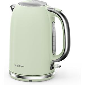 Electric Tea Kettle for Boiling Water, Wide Open Lid Stainless Steel Water Boiler, 1500W/1.7L for Coffee/Tea Brewing, Auto Shut Off & Boil Dry Protection, Cordless Swivel Base & LED Indicator, Green (1.8 Quarts)