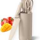 Knife Set, Brewin Kitchen Knife Set, Knives Set for Kitchen, Universal Knife Block, Utility Knife Block Set, New Home Essentials, Apartment Essentials, Dishwasher Safe (Khaki)