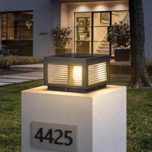 MVBT Solar Post Lights, 9.84" Outdoor Pillar Lamp, Modern Column Cap Light IP54 Waterproof Led Fence Deck Gate Lantern Patio Landscape Lighting for Outside Yard Garden Entrance Driveway