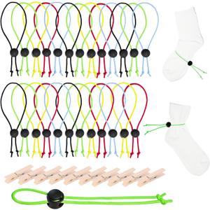 35 Pcs Laundry Strap Sock Clips Set Includes 25 Pcs Sock Clips for Laundry Nylon Strap Sock Organizer,10 Pcs Wooden Clamps,Your Sock Laundry Organize Tie Clips Sock Organizer for Washing