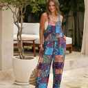 Himosyber Women's Patchwork Dual Pocket Jumpsuit Loose Floral Print Bohemian Wide Leg Bib Overall (L)