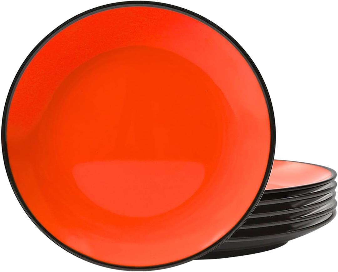 TP 8.5" Melamine Dinner Plates, 6-piece Plate Set Unbreakable Serving Dishes for Indoor and Outdoor, Service for 6, Black and Red
