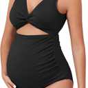 Century Star Maternity Swimsuit One Piece for Women Pregnancy Bathing Suit High Waist Maternity Swimwear (X-Large, Black)
