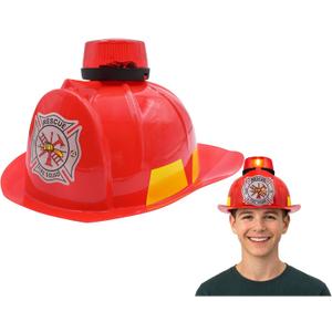 Fire Chief Fireman Fighter Helmet Red Hat with Siren Light Costume