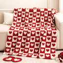 Valentine's Day Knitted Throw Blanket 50 x 60 Inch Red and White Buffalo Plaid Checkered Love Heart Blanket Home Decor Fluffy Microfiber for Wedding Anniversary Party Gift Bed Sofa Chair