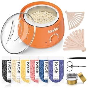 KeShi Waxing Kit, Painless Hair Removal Wax Warmer with 6 Bags Hard WaxBeans for Full Body, Legs, Face, Eyebrows & Bikini— Ideal for Both Women & Men(Orange)
