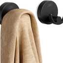 TAILI 304 Stainless Steel Bathroom Suction Hooks for Towel, Bathrobe, Loofah, Patented Strong Suction Cup Holder, No Damage Hanging Glass Shower Wall Hook, Double-Hook Sleek Design, 2 Pack, Black