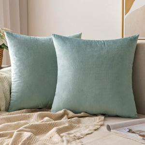 MIULEE Pack of 2 Sage Green Pillow Covers 18x18 Inch Decorative Velvet Throw Pillow Covers Modern Soft Couch Throw Pillows Farmhouse Home Decor for Spring Sofa Bedroom Living Room
