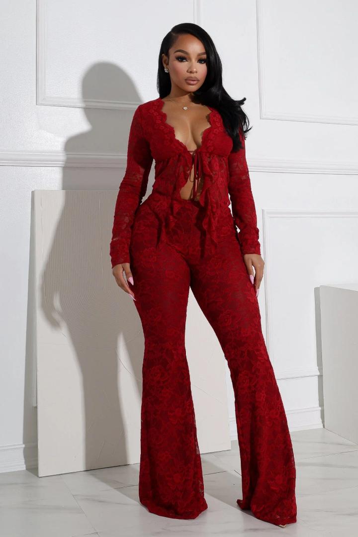 Everly Lace Top & Wide Pants SET, M