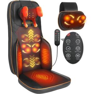 MAIBOLE Shiatsu Neck and Back Massager with Heat, Back Massager for Chair with 2 Detachable Interchangeable Massage Heads, Traveling Full Back Massage, Heated Vibration Seat, Gifts for Mom Dad